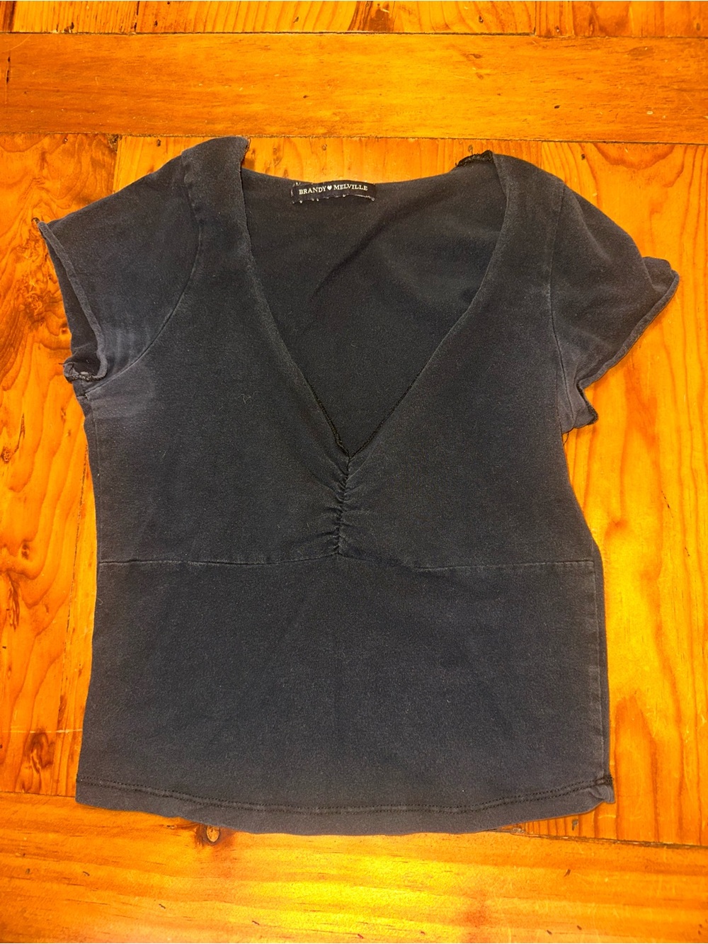 Brandy Melville Navy V-Neck Amara Short Sleeve Top
